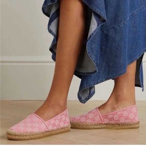 Gucci Pink GG Canvas Leather Pink Espadrille Flats Size EU 36 - Picture 1 of 17